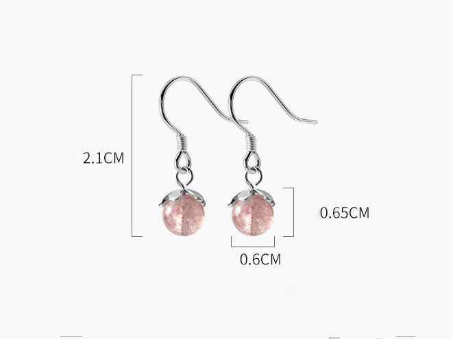 925 Silver Strawberry Quartz Drop & Dangle Hook Earrings, Dainty Pink Quartz Drop Hook Earrings, Minimalist Earring, Gift for Her, GE86