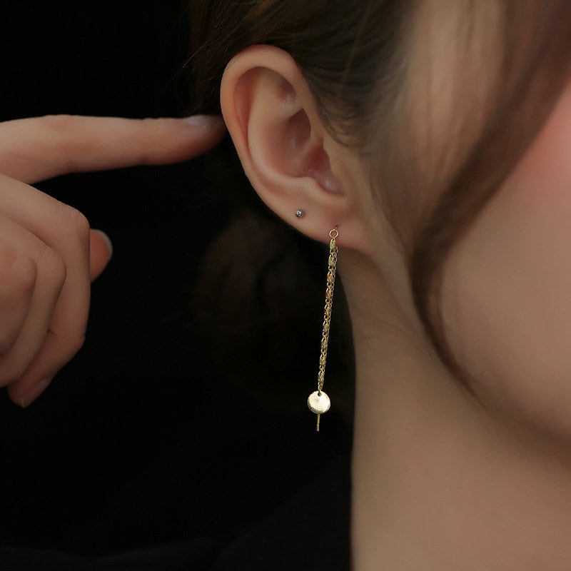 Dainty Gold Coin Threader Earrings, Gold Disc Dangle Earrings, Gold Tassel Earrings, Gold Coin Drop Earrings, Perfect gifts for her, GE97