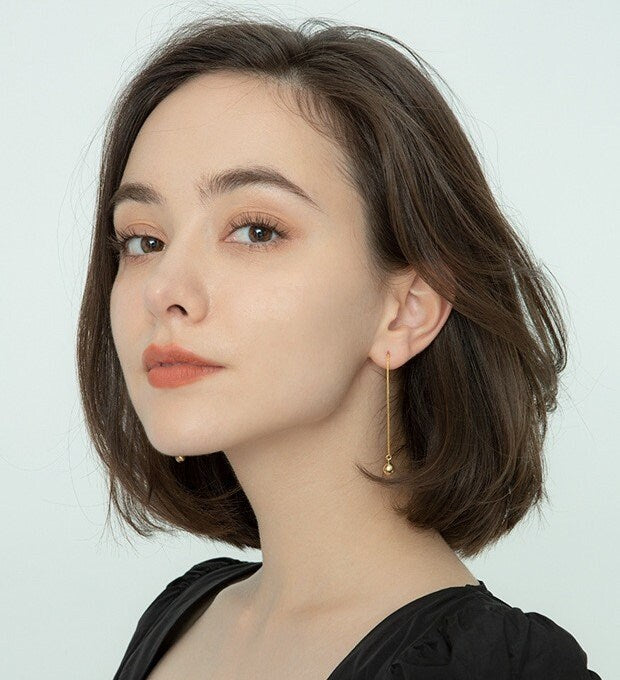 Dainty Gold Tiny Ball Threader Earrings, Gold Ornament Tassel Earrings, Gold Ball Chain Drop & Dangle Earrings, Gift for her, GE99