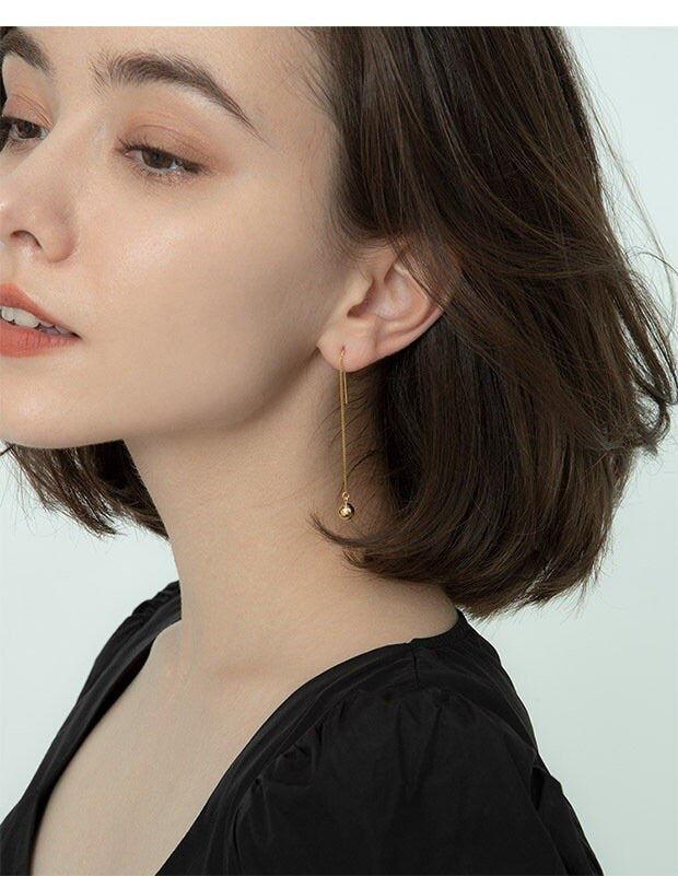Dainty Gold Tiny Ball Threader Earrings, Gold Ornament Tassel Earrings, Gold Ball Chain Drop & Dangle Earrings, Gift for her, GE99