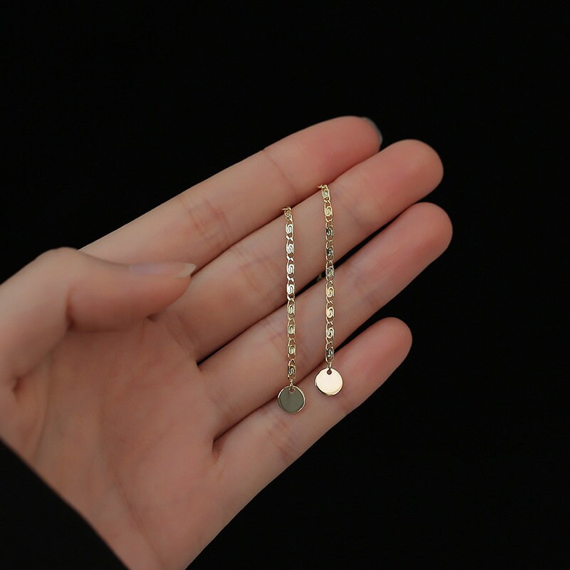 Dainty Gold Coin Threader Earrings, Gold Disc Dangle Earrings, Gold Tassel Earrings, Gold Coin Drop Earrings, Perfect gifts for her, GE97