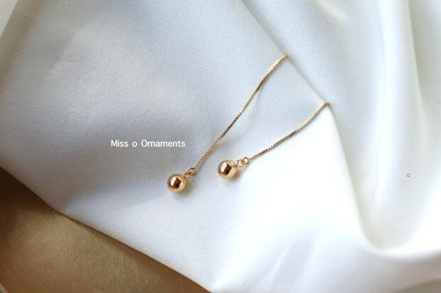 Dainty Gold Tiny Ball Threader Earrings, Gold Ornament Tassel Earrings, Gold Ball Chain Drop & Dangle Earrings, Gift for her, GE99