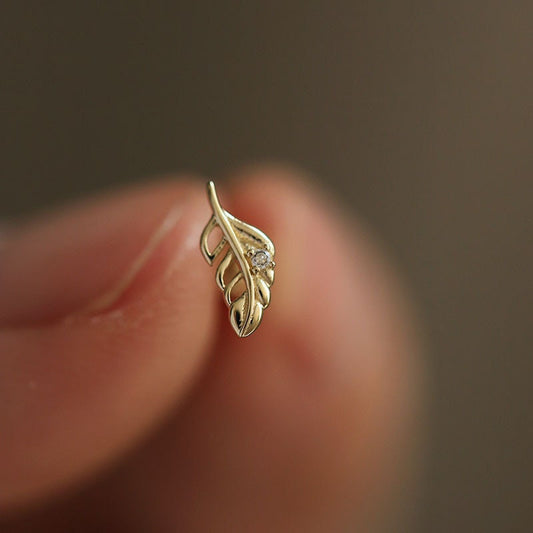 1 Pair | Tiny Gold CZ Leaf Stud Earrings, Dainty Gold Leaf Earrings, Leaf Studs, Helix Earring, Minimalist Plant Earring, Gift for her GE132