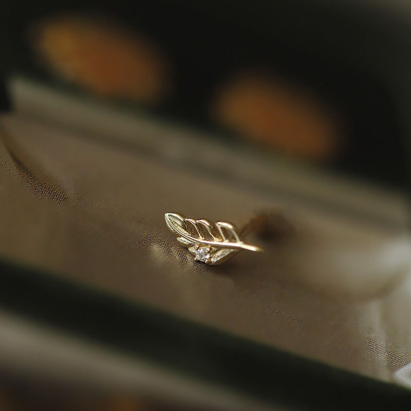 1 Pair | Tiny Gold CZ Leaf Stud Earrings, Dainty Gold Leaf Earrings, Leaf Studs, Helix Earring, Minimalist Plant Earring, Gift for her GE132