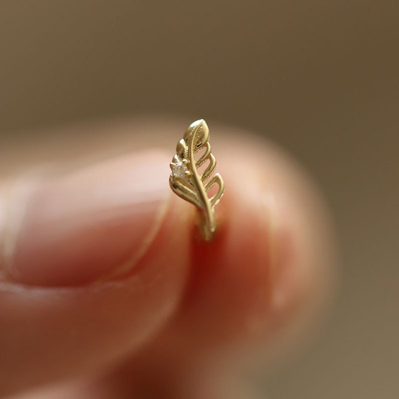1 Pair | Tiny Gold CZ Leaf Stud Earrings, Dainty Gold Leaf Earrings, Leaf Studs, Helix Earring, Minimalist Plant Earring, Gift for her GE132