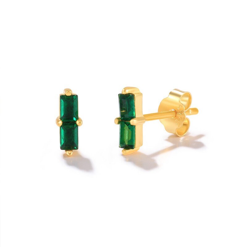 Rectangle Emerald CZ Stud Earrings, Tiny Emerald Earrings, Green CZ Gold Earrings, Helix/Tragus Earrings, Minimalist Emerald Studs, GE159