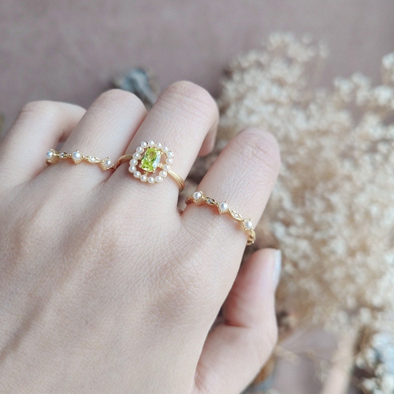 14k Gold Vermeil Olive Green CZ Stud Earrings, Gold Green CZ Earring, Cross Pearl Earrings, Oval Green Studs, Minimalist Earring, Gift GE116