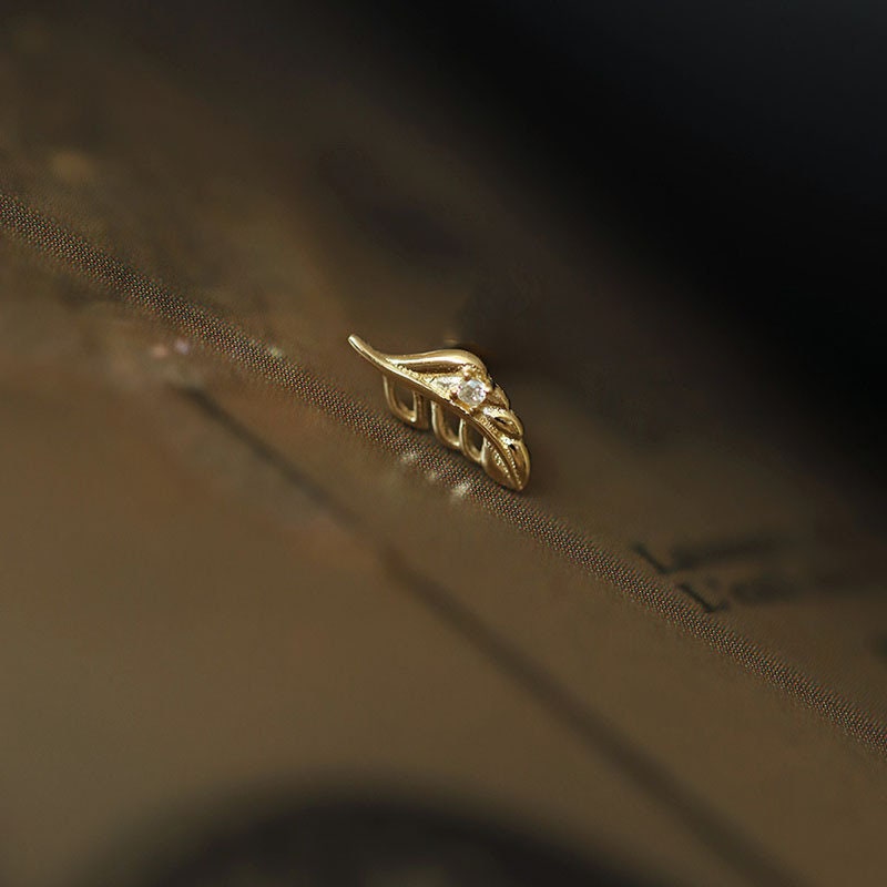 1 Pair | Tiny Gold CZ Leaf Stud Earrings, Dainty Gold Leaf Earrings, Leaf Studs, Helix Earring, Minimalist Plant Earring, Gift for her GE132