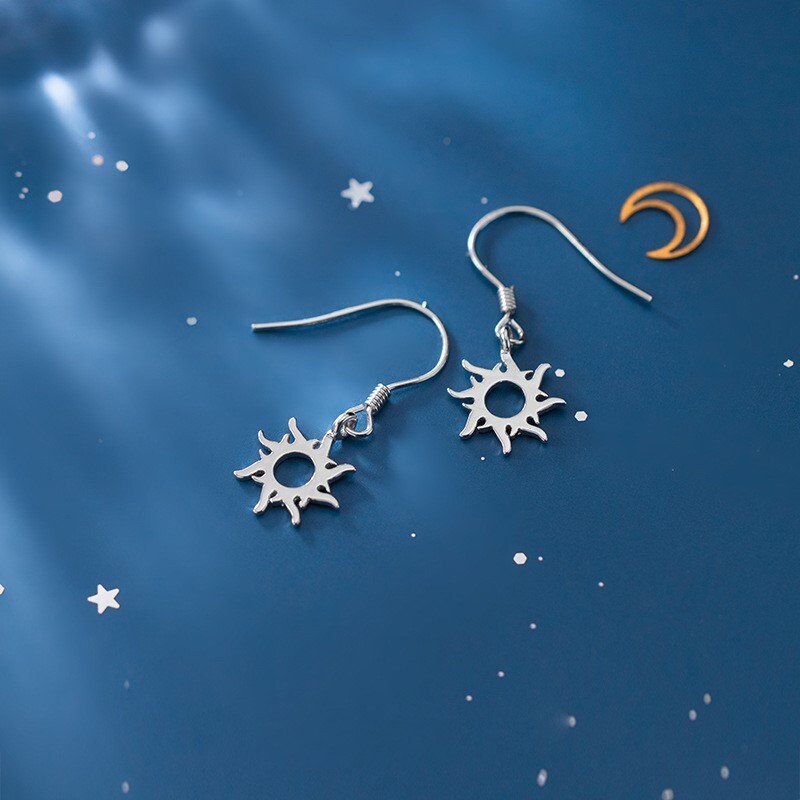 Sterling Silver Sunburst Hook Earrings, Sun Dangle Hook Earrings, Sunflower Drop Earring, Sun Dangle Earring, Minimalist Earring, Gift GE167