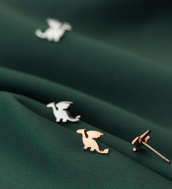 S925 Silver Flying Dragon Stud Earrings, Rose Gold Dinosaur Earrings, Dinosaur Earring, Minimalist Animal Earring, Gift for her, GE170