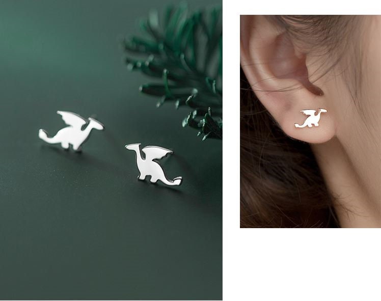 S925 Silver Flying Dragon Stud Earrings, Rose Gold Dinosaur Earrings, Dinosaur Earring, Minimalist Animal Earring, Gift for her, GE170