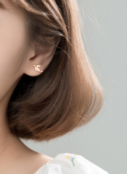 S925 Silver Flying Dragon Stud Earrings, Rose Gold Dinosaur Earrings, Dinosaur Earring, Minimalist Animal Earring, Gift for her, GE170