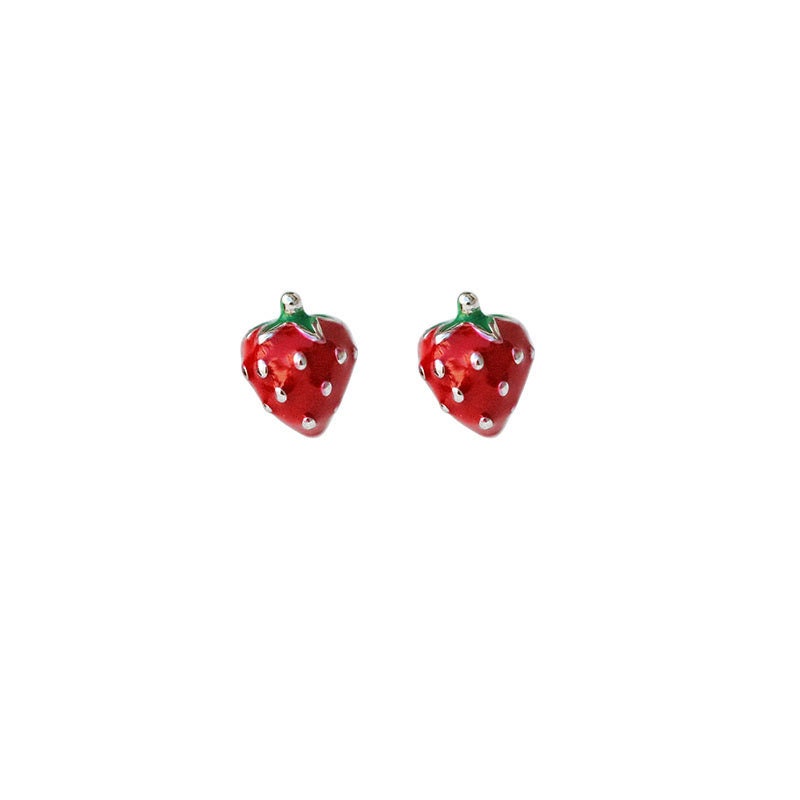 Sterling Silver Strawberry Earrings, Tiny Strawberry Studs, Fruit Earrings, Fruit Jewelry, Minimalist Earrings, Gift for her, GE171