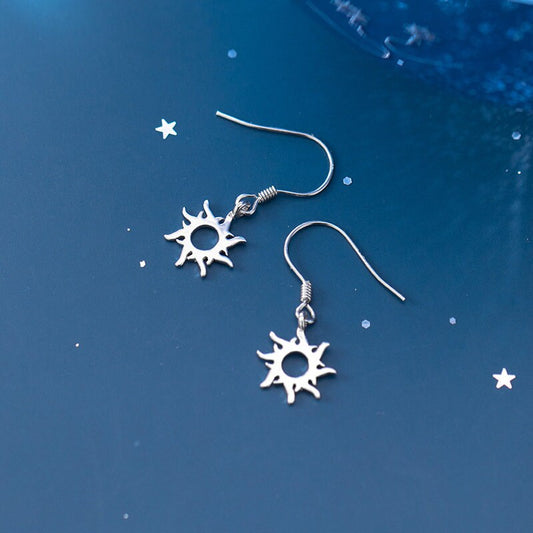 Sterling Silver Sunburst Hook Earrings, Sun Dangle Hook Earrings, Sunflower Drop Earring, Sun Dangle Earring, Minimalist Earring, Gift GE167