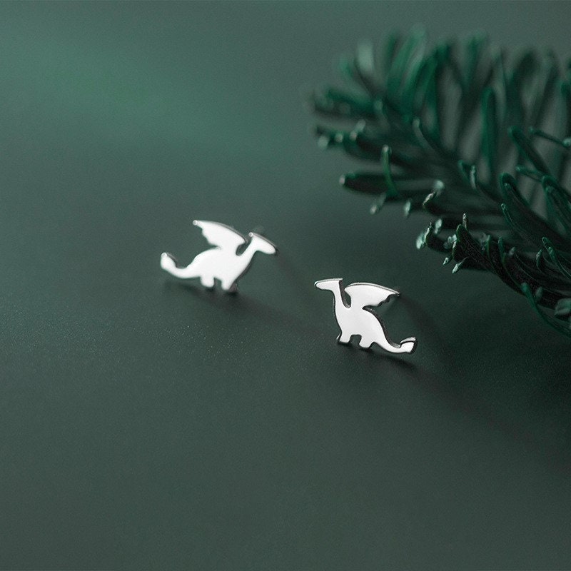 S925 Silver Flying Dragon Stud Earrings, Rose Gold Dinosaur Earrings, Dinosaur Earring, Minimalist Animal Earring, Gift for her, GE170