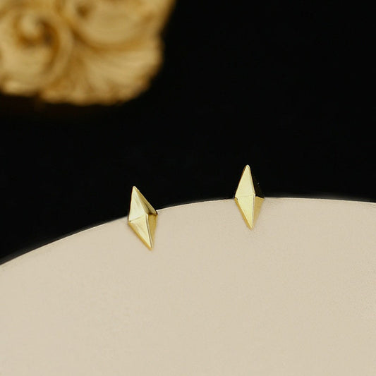 Gold Vermeil Rhombus Stud Earrings, Tiny Gold 3D Rhombus Studs, Tiny Diamond-shaped Studs, Minimalist Studs, Helix/Cartilage Earrings, GE186