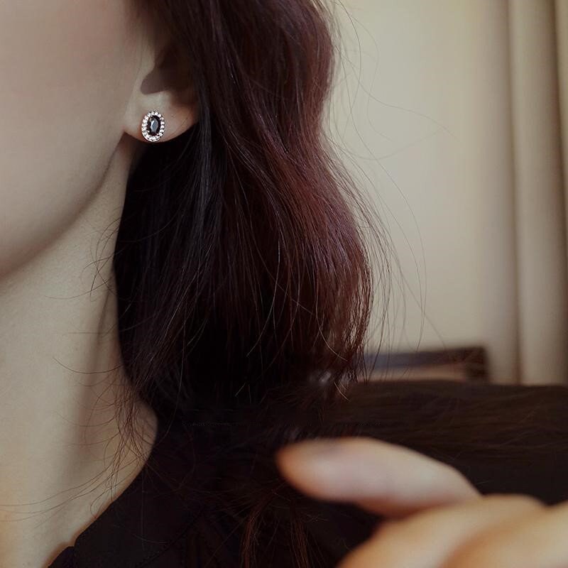 14k Rose Gold Vermeil Oval Black Onyx Stud Earrings, Dainty CZ Onyx Earrings, Minimalist Black Onyx Studs, Bridal Gift, Gift for her, GE203