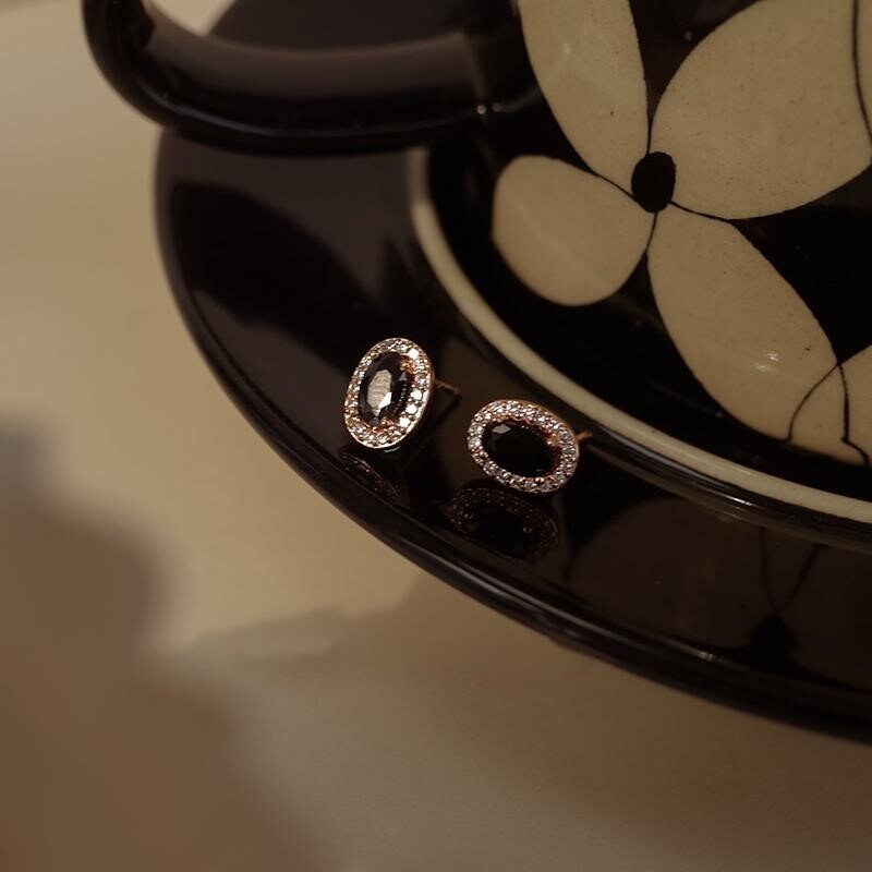 14k Rose Gold Vermeil Oval Black Onyx Stud Earrings, Dainty CZ Onyx Earrings, Minimalist Black Onyx Studs, Bridal Gift, Gift for her, GE203