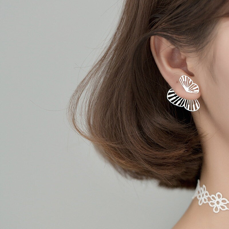 Sterling Silver Butterfly Jacket Earrings, Ear Jacket Butterfly, Double sided Silver Butterfly Earrings, Minimalist, Mother's day Gift GE213