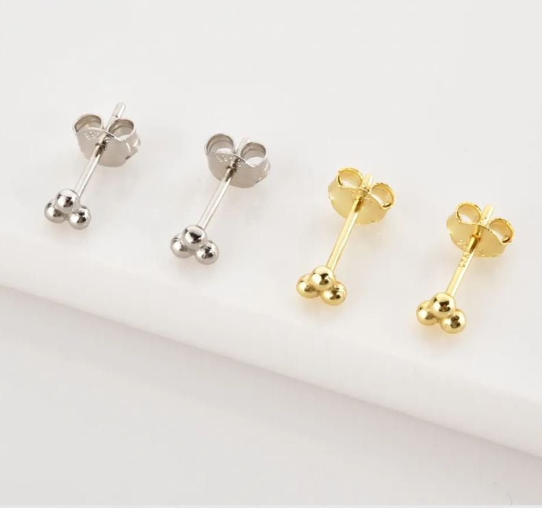 Teeny Three Ball Stud Earrings, Dainty Triple Dot Earrings, Extra Tiny Three Ball Stud, Tiny Dot Earring, Helix Earrings, Gift for her GE223