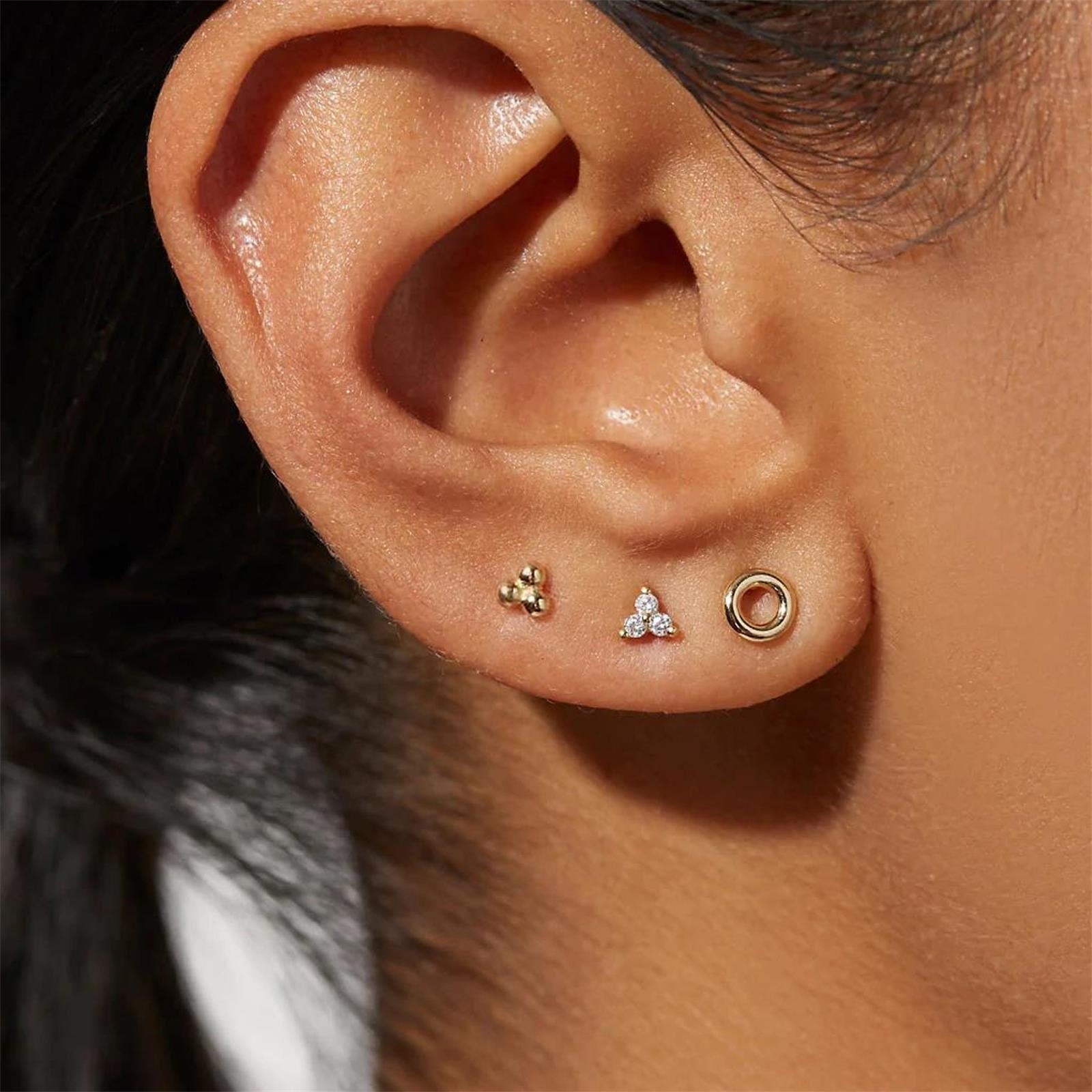 Teeny Three Ball Stud Earrings, Dainty Triple Dot Earrings, Extra Tiny Three Ball Stud, Tiny Dot Earring, Helix Earrings, Gift for her GE223