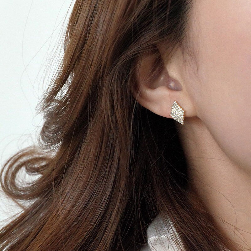 14k Gold Vermeil Rhombus features Full CZ Diamond Earrings, Sparkly CZ Diamond-Shape Earrings, Dainty Geometry Earrings, Gift for her, GE224
