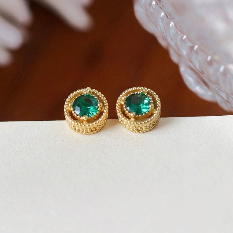Emerald cut earrings​ | Gold circle earrings​ | Circle stud earrings​
