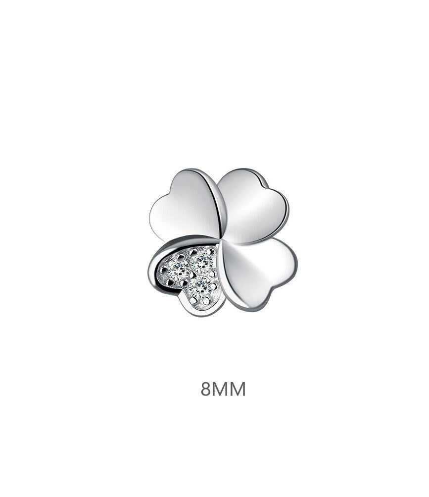 Silver Four Leaf Clover Earrings, S925 Silver Lucky Flower Stud Earrings, Sparkly CZ Flower Earrings, Natural Earring, Gift for her, GE232