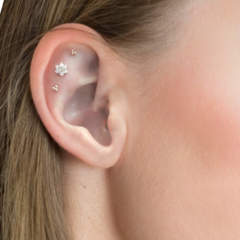 Teeny Three Ball Stud Earrings, Dainty Triple Dot Earrings, Extra Tiny Three Ball Stud, Tiny Dot Earring, Helix Earrings, Gift for her GE223