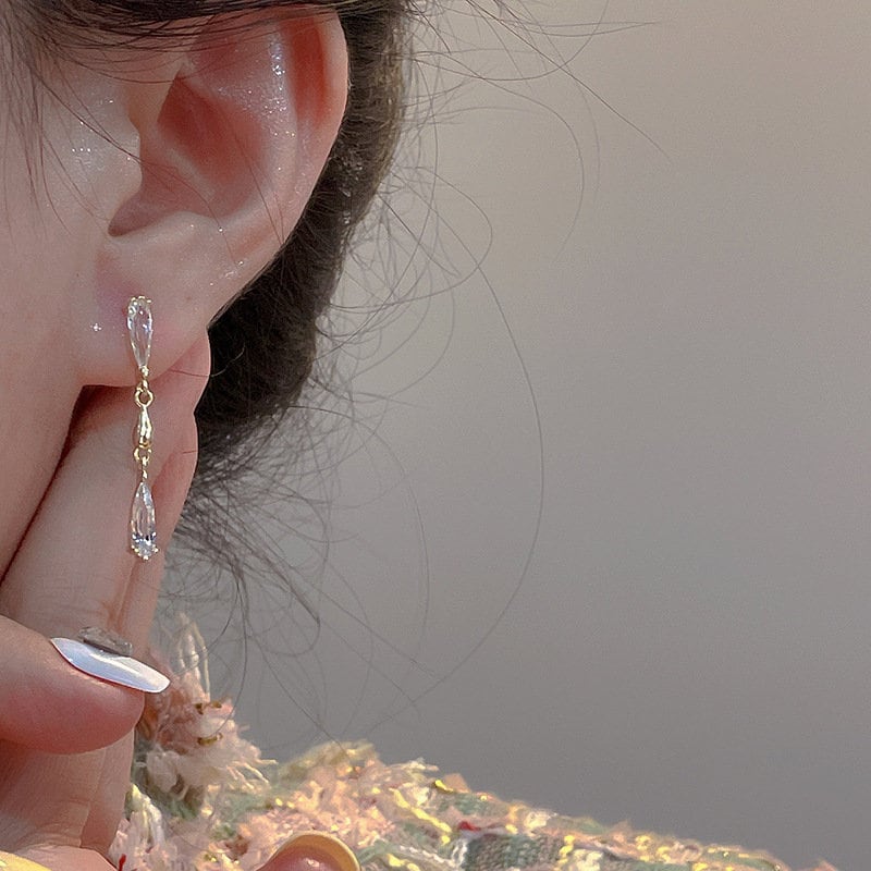14k Gold Vermeil Waterdrop Dangle Earrings, Dainty CZ Teardrop Dangle Earrings, Bridesmaid/Bridal Gift, Wedding Earrings, Gift for her GE239