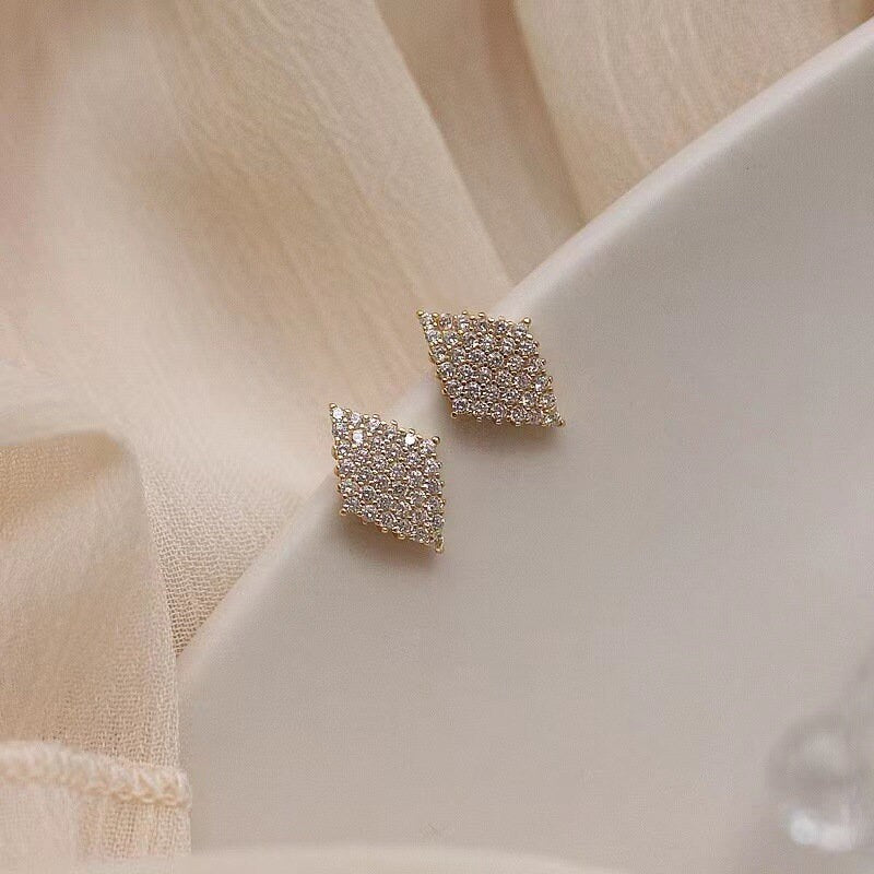 14k Gold Vermeil Rhombus features Full CZ Diamond Earrings, Sparkly CZ Diamond-Shape Earrings, Dainty Geometry Earrings, Gift for her, GE224