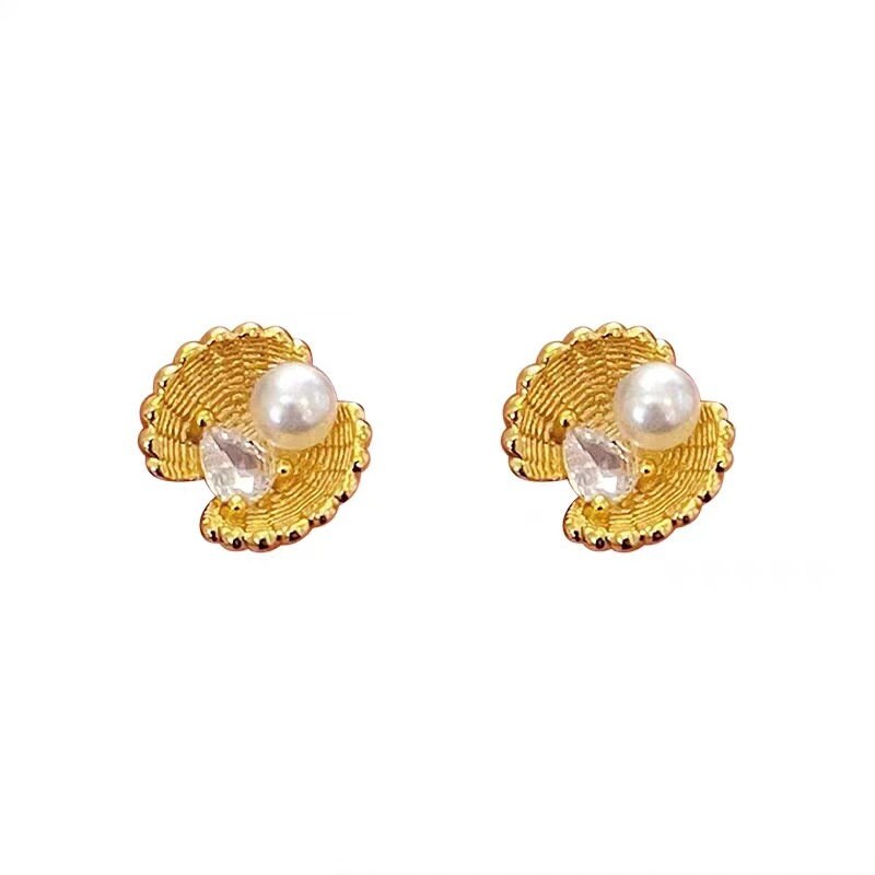 18k Gold Vermeil Pearl Shell Earrings, Pearl & Teardrop CZ paving Shell Earrings, Minimalist Pearl Earrings, Gift for her, GE250