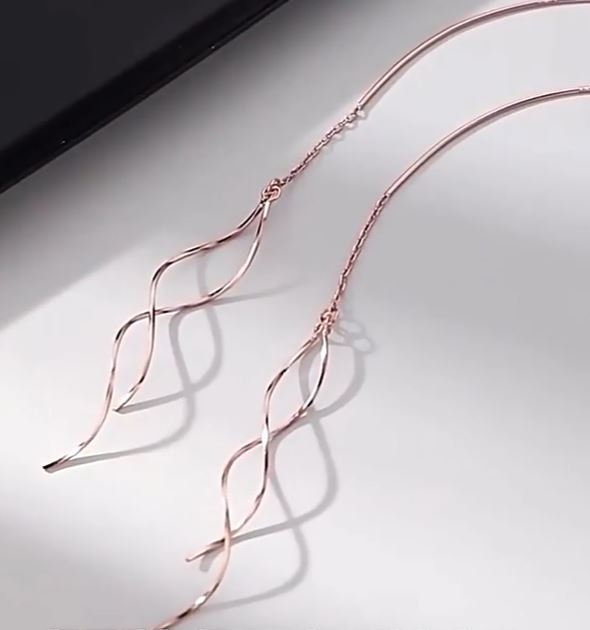 Rose Gold Vermeil Spiral Tassel Earring, 925 Silver Wave Threader Earrings, Silver Dangle Earrings, Minimalist Earrings, Gift for her, GE247