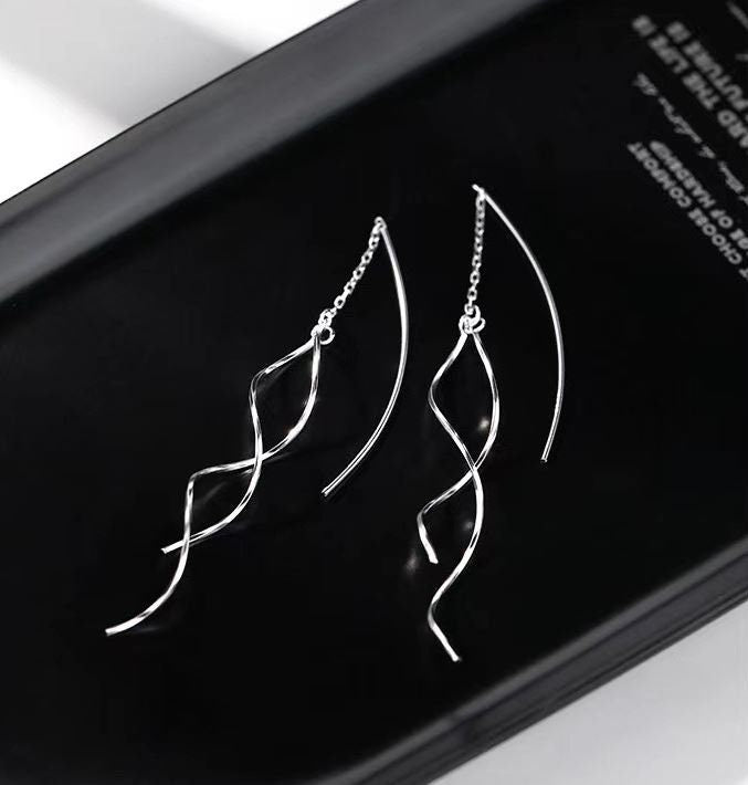 Rose Gold Vermeil Spiral Tassel Earring, 925 Silver Wave Threader Earrings, Silver Dangle Earrings, Minimalist Earrings, Gift for her, GE247