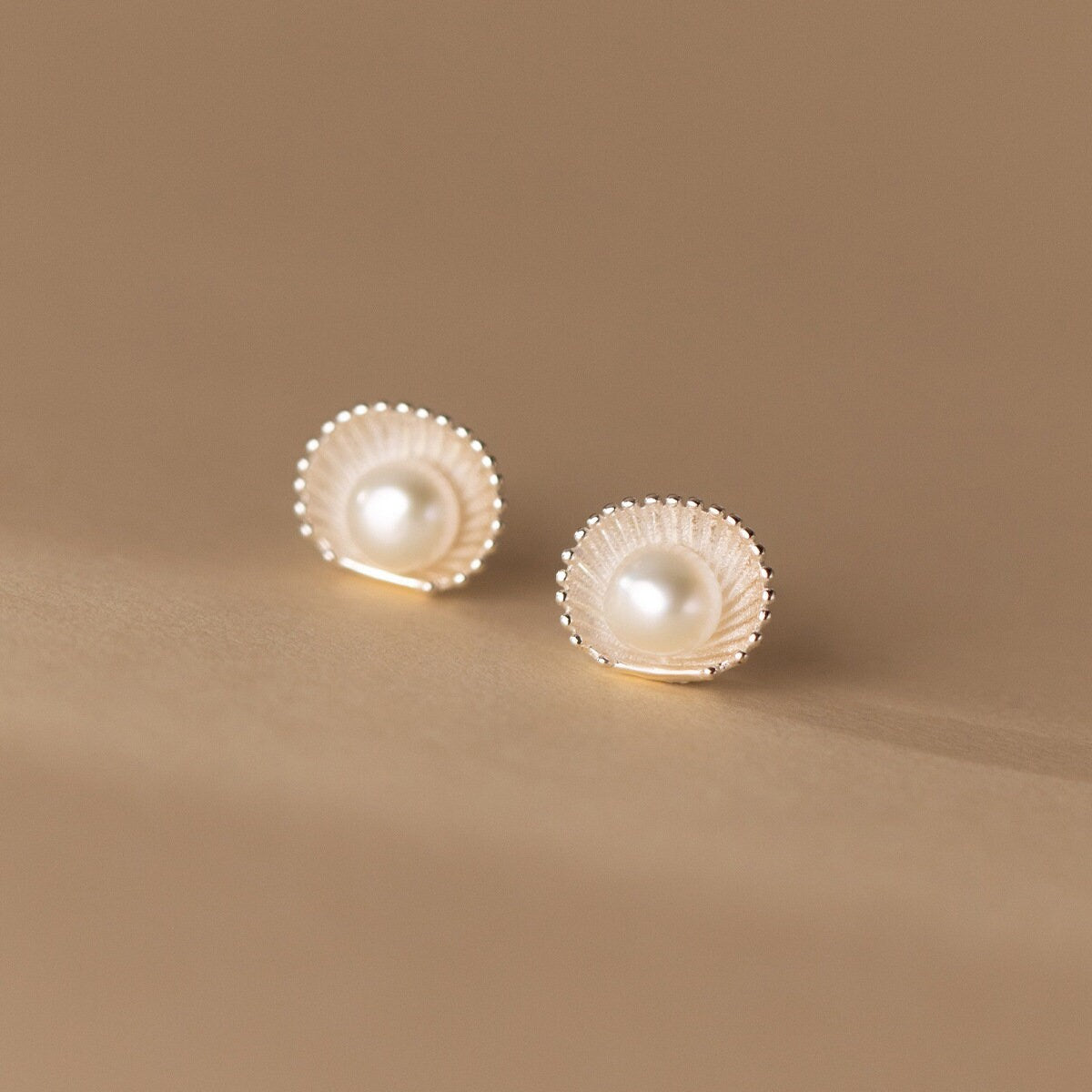 925 Silver Shell Pearl Stud Earrings, Minimalist Shell-shaped Earring, Pearl Paving Shell Earring, Pearl Shell Studs, Gift for her, GE255
