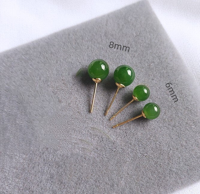 Genuine Jade Stud Earrings, Real Jade Earring, 6mm * Natural Jade Studs, Green Jade Earring, Helix Jade Earring, Gift for her/Friend, GE260