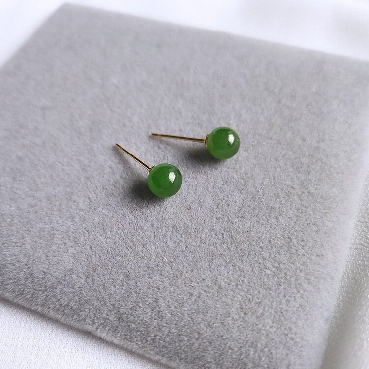 Genuine Jade Stud Earrings, Real Jade Earring, 6mm * Natural Jade Studs, Green Jade Earring, Helix Jade Earring, Gift for her/Friend, GE260