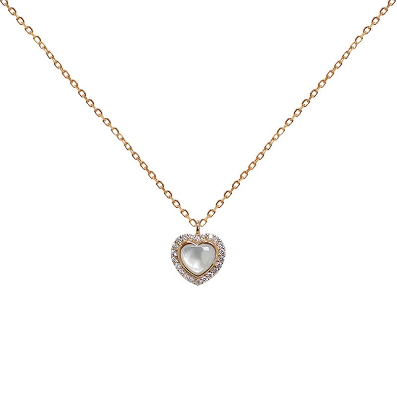 Rose Gold Shell Pearl Heart Necklace, Heart Paving Full CZ Necklace, Champion Gold Heart Necklace, Anniversary gift, Gift for her, GN79