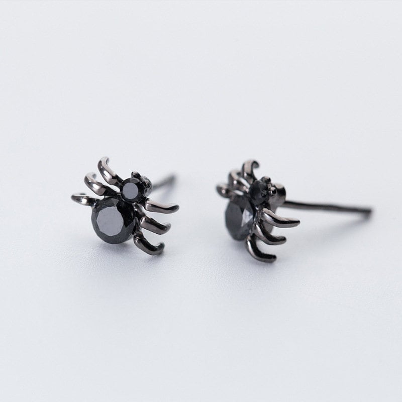 Black Spider Stud Earrings, Spider Insect Earrings, Black Gold Plated 925 Silver Spider Earring, Unique Earrings, Gift for Him/Her, GE270
