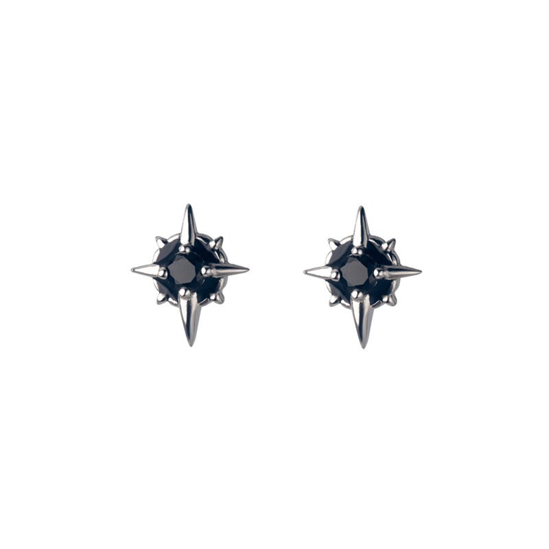 Black CZ Star Stud Earrings, 925 Silver CZ Astral Earrings, Black North Star Earrings, Minimalist Star Earrings, Gift for her/Him, GE272