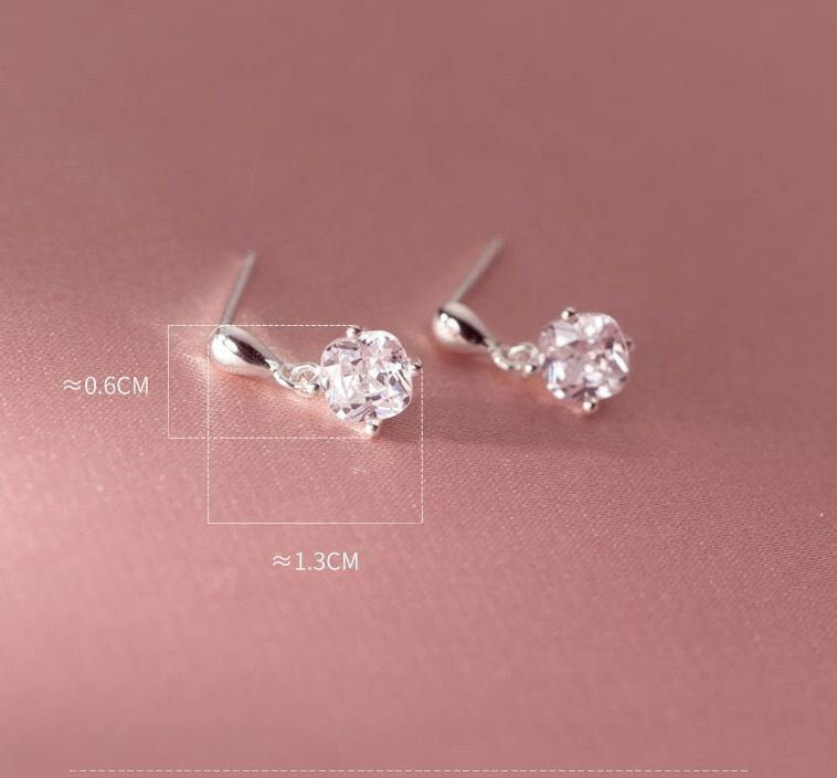 Delicate CZ Drop & Dangle Earrings, Waterdrop Link CZ Earrings, Dainty CZ Drop Earrings, Clear Square cz Earring, Gift for her, GE262