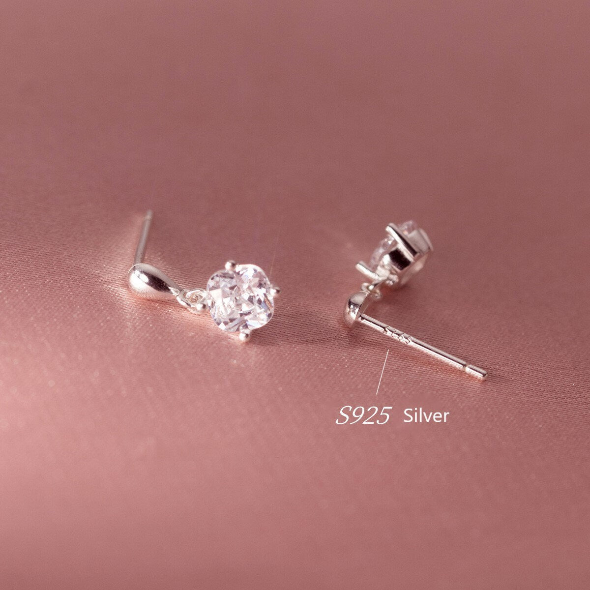 Delicate CZ Drop & Dangle Earrings, Waterdrop Link CZ Earrings, Dainty CZ Drop Earrings, Clear Square cz Earring, Gift for her, GE262