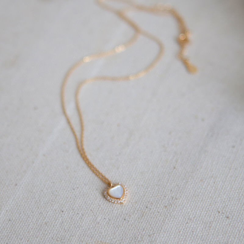 Rose Gold Shell Pearl Heart Necklace, Heart Paving Full CZ Necklace, Champion Gold Heart Necklace, Anniversary gift, Gift for her, GN79