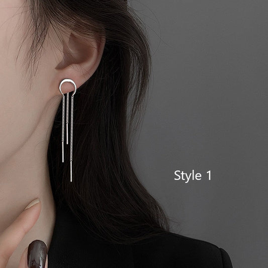 Sterling Silver Moon Threader Earrings, Silver Moon Tassel Earrings, Dangle & Drop Earrings, Minimalist Long Earrings, Gift for her, GE266