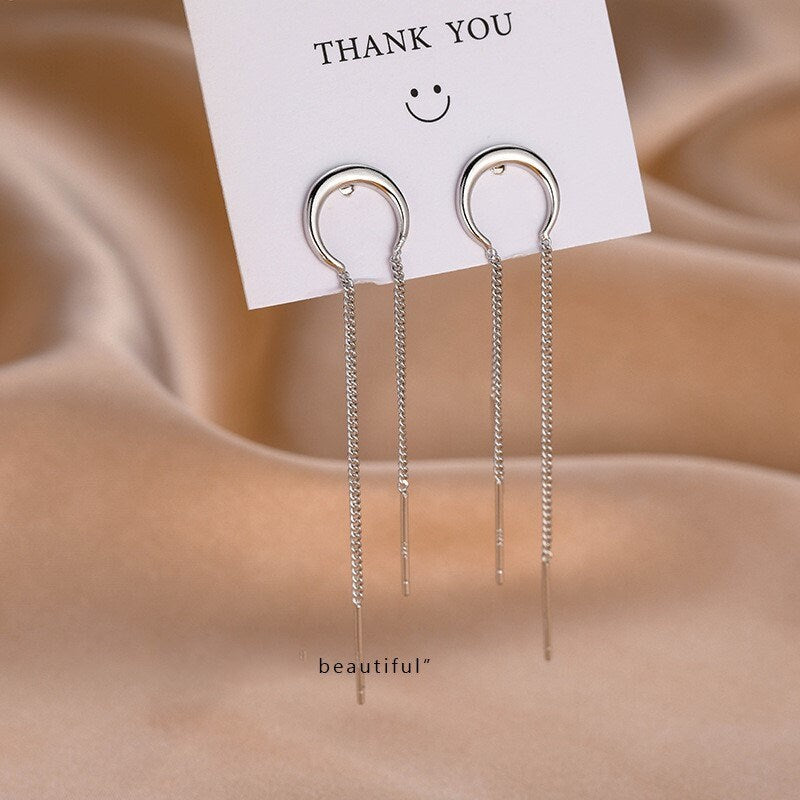 Sterling Silver Moon Threader Earrings, Silver Moon Tassel Earrings, Dangle & Drop Earrings, Minimalist Long Earrings, Gift for her, GE266