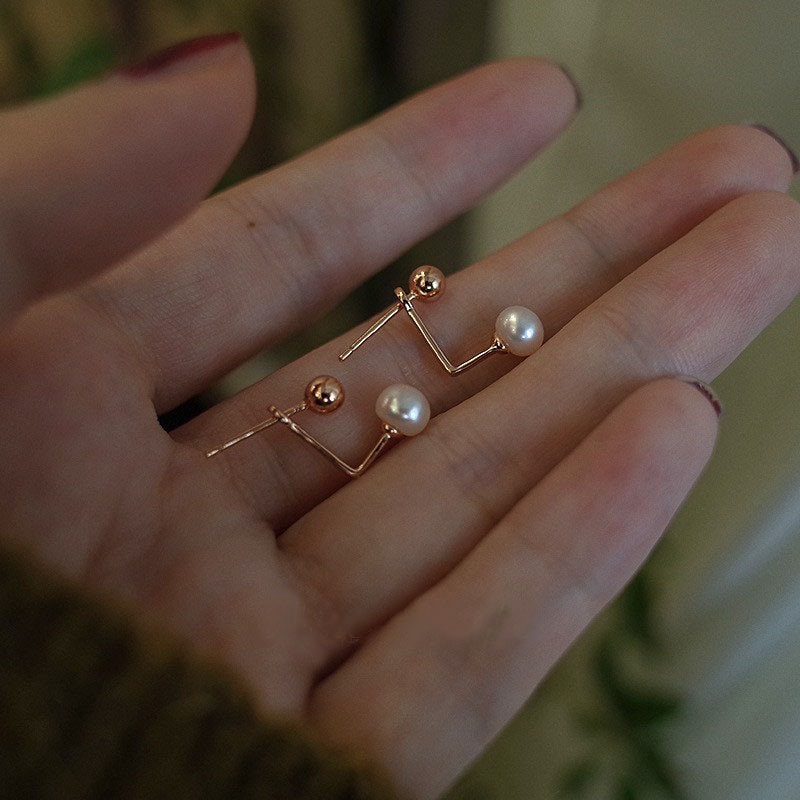 Rose Gold Vermeil Pearl Ear Jacket Earrings, Freshwater Pearl Ear Jacket Earring, Champagne Gold Pearl Earrings, Perfect Gift for her, GE278