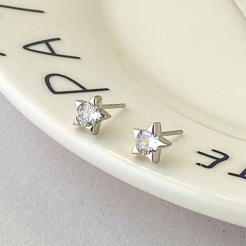Dainty CZ Star Stud Earrings, Sterling Silver Star Earrings, Gold Star Studs, Helix Earrings, Minimalist Star studs, Gift for her, GE281