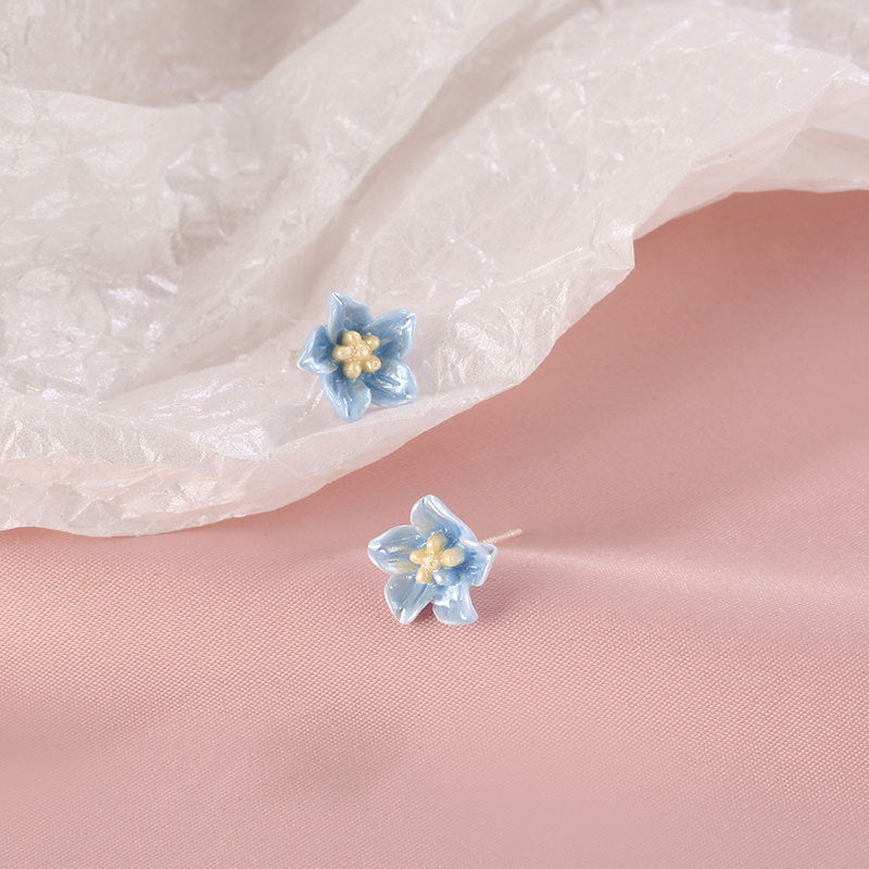 Sterling Silver Blue Flower Earrings, Blue Camellia earrings, Silver Camellia Studs, Minimalist Flower Studs, Perfect Gift for her, GE283