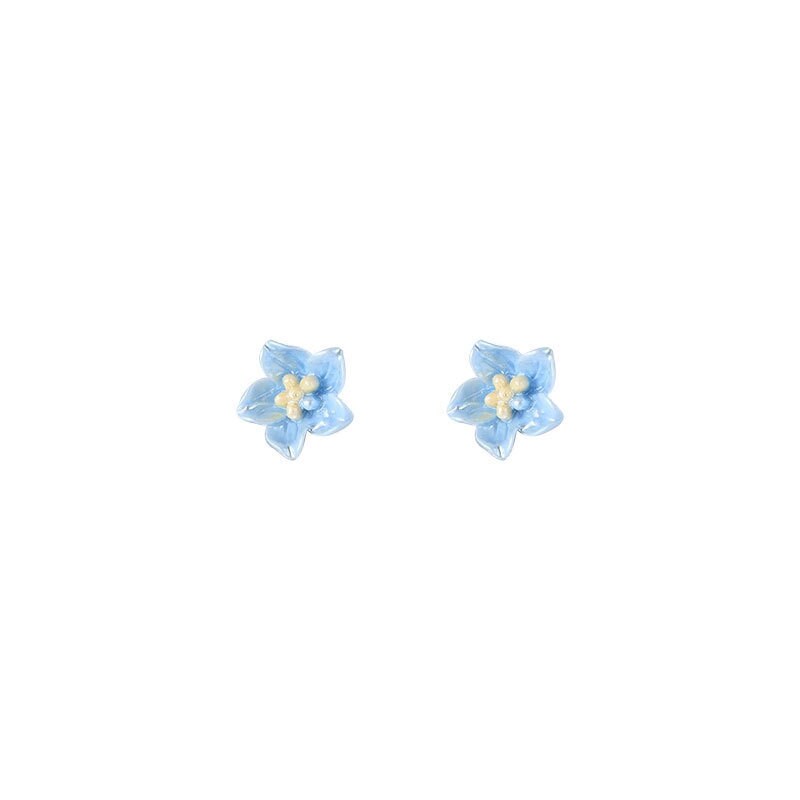 Sterling Silver Blue Flower Earrings, Blue Camellia earrings, Silver Camellia Studs, Minimalist Flower Studs, Perfect Gift for her, GE283