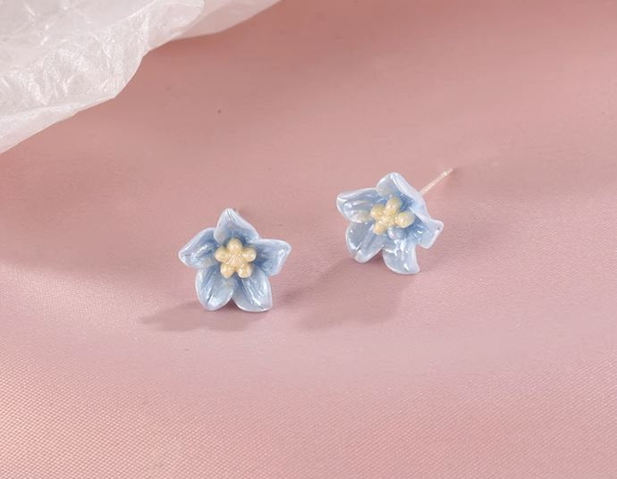 Sterling Silver Blue Flower Earrings, Blue Camellia earrings, Silver Camellia Studs, Minimalist Flower Studs, Perfect Gift for her, GE283